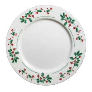 Gibson Holly Berry Dinner Plate 10.5"Wide Christmas Charm with Gold Trim - Picture 1 of 4