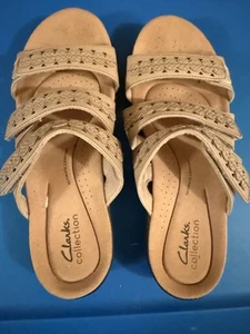 Clarks Laurieann Cove Sandals 3 Adjustable Strap Slip On Flats Shoes Size 7 - Picture 1 of 6