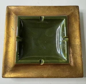 Vintage Freeman McFarlin MCM 60s California Pottery Green Gold Ashtray 9” - Picture 1 of 12