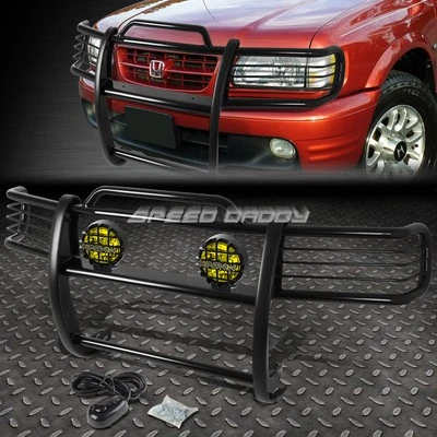 BLACK BRUSH GRILLE GUARD+ROUND AMBER FOG LIGHT FOR 98-02 PASSPORT/RODEO SPORT - Image 1 of 4