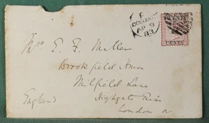 Ceylon cover 1883 to London 20c on 64c overprint stamp (F142) - Picture 1 of 3