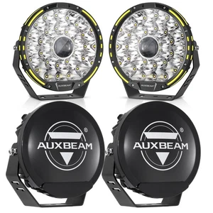 AUXBEAM 7" 230W Round LEDWork Light Bar Pods Driving Lamp & Black Cover Shield - Picture 1 of 12