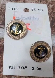Juego de 2 botones vintage Lansing dorados negros diseño anclajes | Nuevo en paquete - Imagen 1 de 4