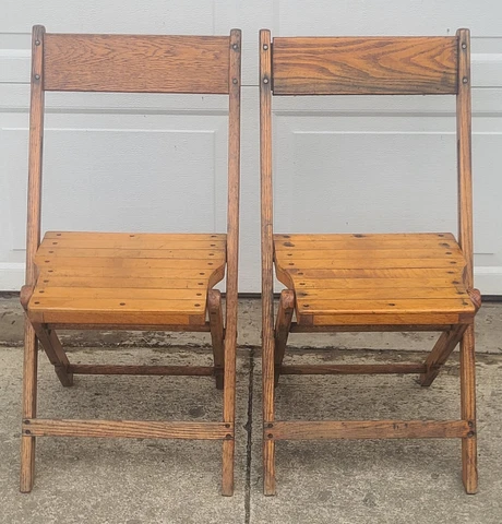 Pair (2) Vintage Oak Wood Folding Chairs, Multiple Sets Cover