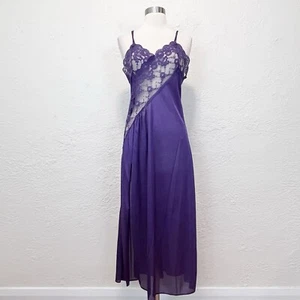 Vintage Frederick's of Hollywood Medium Slip Dress Purple Nylon Lace M - Picture 1 of 13