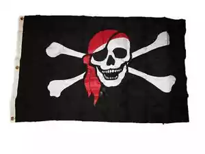 3x5 Embroidered Jolly Roger Pirate Red Hat 600D 2ply Nylon Flag 3'x5' CLIPS - Picture 1 of 8