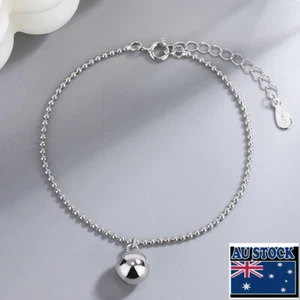 Woman Real s925 Sterling Silver Bead Ball Charm link Chain Bracelet Bangle  - Picture 1 of 5