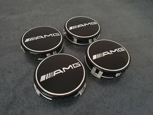 4x75 mm Mercedes Benz AMG Radkappen Radnabendeckel Radnaben Schwarz neu - Bild 1 von 1