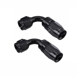 2Pcs AN-6 6AN Stealth Black 90 Degree Swivel Fuel Oil Braided Hose Fitting - Picture 1 of 10