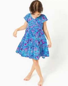 Lilly Pulitzer Girls Mini Kawai Dress Breakwater Blue Cotton S 4-5 YRS 278538 - Picture 1 of 14