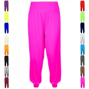 Girls Harem Pants Ali Baba Trousers Loose Baggy Dance Leggings Plain High Waist - Picture 1 of 52