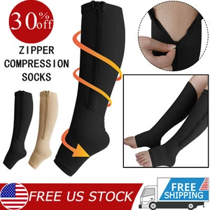 15-20 mmHg Zippered Compression Socks Open Toe Knee High Circulation with Zipper - Picture 1 of 14