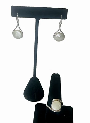 Anillo y pendientes de plata de ley 925 de colección Honora moneda cultivada blanca 3 piezas Foto 1 de 4