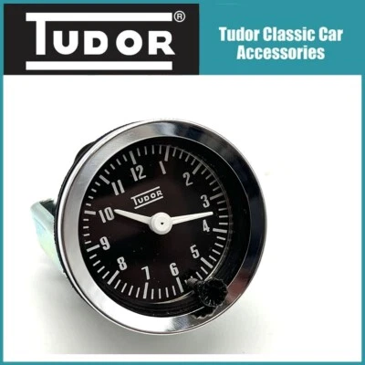 2" Analogue Tudor 12v Classic Car Time Clock Gauge  Black MG, Mini, Triumph etc - Image 1 of 3