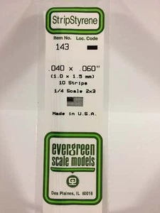 Evergreen Scale Models Styrene Strip .040in Thick 14in Long; pkg(10) x .060i 143 - Picture 1 of 1