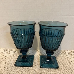 Vintage Indiana Glass-Mount Vernon-Blue 6” Water Goblets-Set Of 2 - Picture 1 of 6