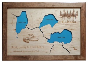 Efner, Jenny e Hunt Lakes, NY - Mappa in legno tagliata al laser | Wall Art | Su ordinazione - Foto 1 di 5
