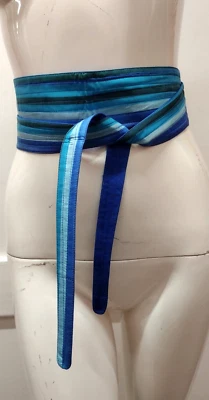 Cinturón Faja Seda Vintage Rayas Azules Hecho en India De Colección Bohemio OBI WRAP KIMONO Foto 1 de 4