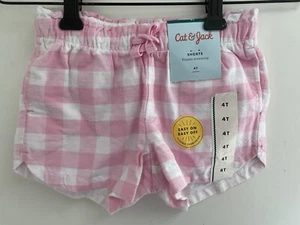 Cat & Jack Toddler Girl Pink Gingham Adjustable Waist Lined Shorts Melody Pink 4 - Picture 1 of 4