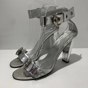 Sandali vintage Gucci Y2K anni 90 pelle metallizzata tacco a scatto 6,5 C cinturino festa - Foto 1 di 12