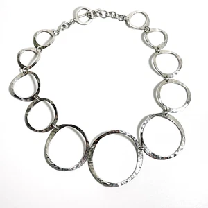 Sterling Silver Women’s Necklace Hammered Circle Links Graduated Jewellery (t9 - Bild 1 von 17