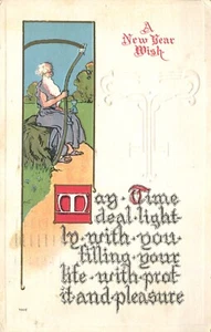 Father Time with a New Year Wish 1913 Embossed Postcard - Picture 1 of 2