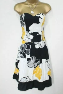 Floral Dress Size 8 Yellow White Back 100% Cotton Occasion Bandeau Boobtube - Picture 1 of 11