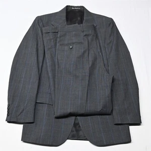 Vtg 80s Stanley Blacker 36L 31x30 USA Made Gray Windowpane Wool Mens Suit - Picture 1 of 12
