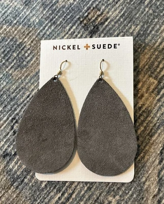 NEW Nickel and Suede Gray Suede  Teardrop Earrings - Image 1 of 4