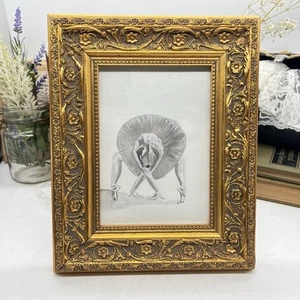 Bailarina original acuarela en movimiento firmada en marco grueso dorado ornamentado - Imagen 1 de 6