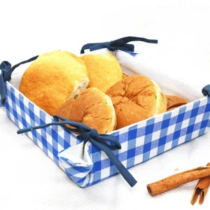 Vassoio da portata in cotone a scacchi blu gingham decorazione fattoria fatto a mano - Foto 1 di 10