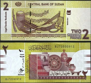 SUDAN 2 SUDANESE POUNDS 2017 UNC BJ,SUDANESE POTTERY AND ARTIFACTS,MUSICAL INSTR - Picture 1 of 1