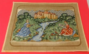 Cross Stitch Completed Project - Castle with River, Princesses, Ladies Lyre Bird - Picture 1 of 2