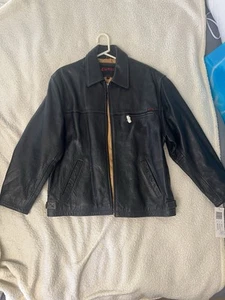 Guess Men Black Leather Bomber Jacket Medium New W Tags - Picture 1 of 19