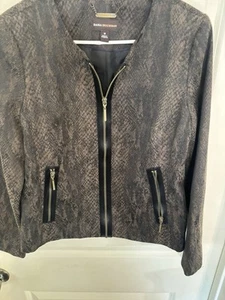 Dana Buchman Blazer Womens Size 10 Brown Snakeskin Zip Up Jacket Office Casual - Picture 1 of 14