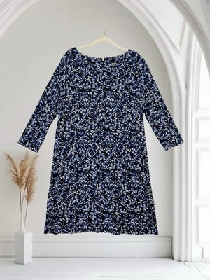 Tommy Hilfiger Women’s Blue Floral Midi Dress Size 14 Fall Holiday Chic $149 - Image 1 of 4
