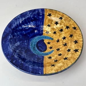 Plato/tazón de pared de cerámica vintage turco pintado a mano sol y estrellas - Imagen 1 de 8