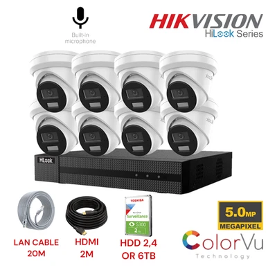 Hikvision HiLook 5MP ColorVu CCTV Kit IP PoE NVR 8CH HDD Night Vision App Remote - Image 1 of 4