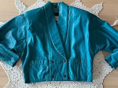 Chaqueta Moto Michael Hoban North Beach Cuero Recortada Turquesa Talla 5/6 De Colección Foto 1 de 4