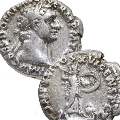DOMITIAN/Owl, Goddess Minerva Helmeted, Shield hurling Javelin Roman Empire Coin - Image 1 of 4