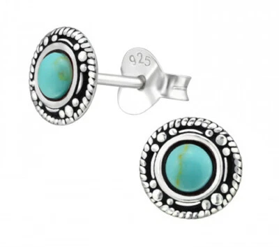 925 ECHT SILBER *** Türkis Ohrstecker Ohrringe rund, 7 mm Ø - Bild 1 von 2