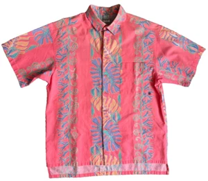 Vintage 80's 90's OP Men's Hawaiian Shirt Large Neon AOP Made in USA 100% Cotton - Picture 1 of 14
