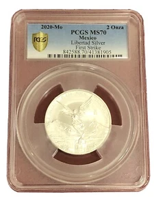 2020-Mo Mexico 2 Oz Libertad .999 Silver Coin PCGS MS70 First St. - Gold Shield - Picture 1 of 4