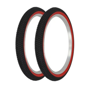 PRO+ Bicycle TIRES 20" x 1.95 BLACK/RED Semi-Slick Tread (2) TIRES BMX STYLE - Picture 1 of 1