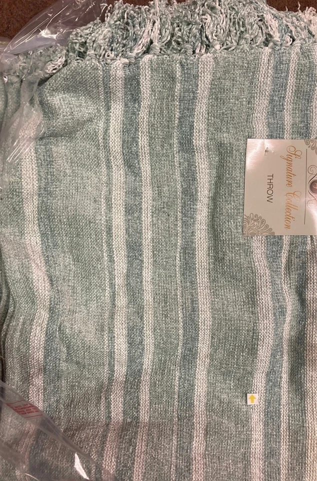 NQP Chenille Seafoam Stripes Throw 150 см x 200 см Приблизительно Не Идеально - Изображение 1 из 1