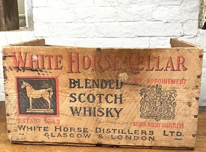 1949 caja de envío en bodega White Horse, whisky escocés mezclado, marca 4 lados - Imagen 1 de 9