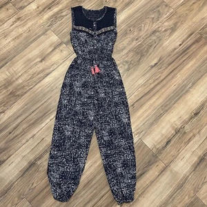 Japna Kinder Jumpsuit Mädchen 7 Blau Multi Hosenanzug Ärmellos Spitze Knopfleiste - Bild 1 von 12