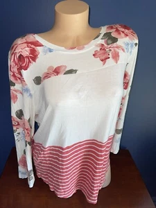 Y2K Bloomcore 👀Mujeres Cottage Suave Niña XL Top Floral Largo Slv Color Block 1338 - Imagen 1 de 4
