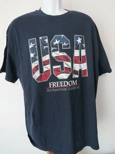 XL Men's NAVY BLUE Freedom USA TEE SHIRT t Flag United States Patriotic American - Picture 1 of 5