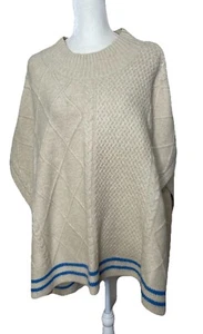 Free People Harbour Streifen Zopfmuster Poncho Pullover Elfenbein Schal One Size - Bild 1 von 7